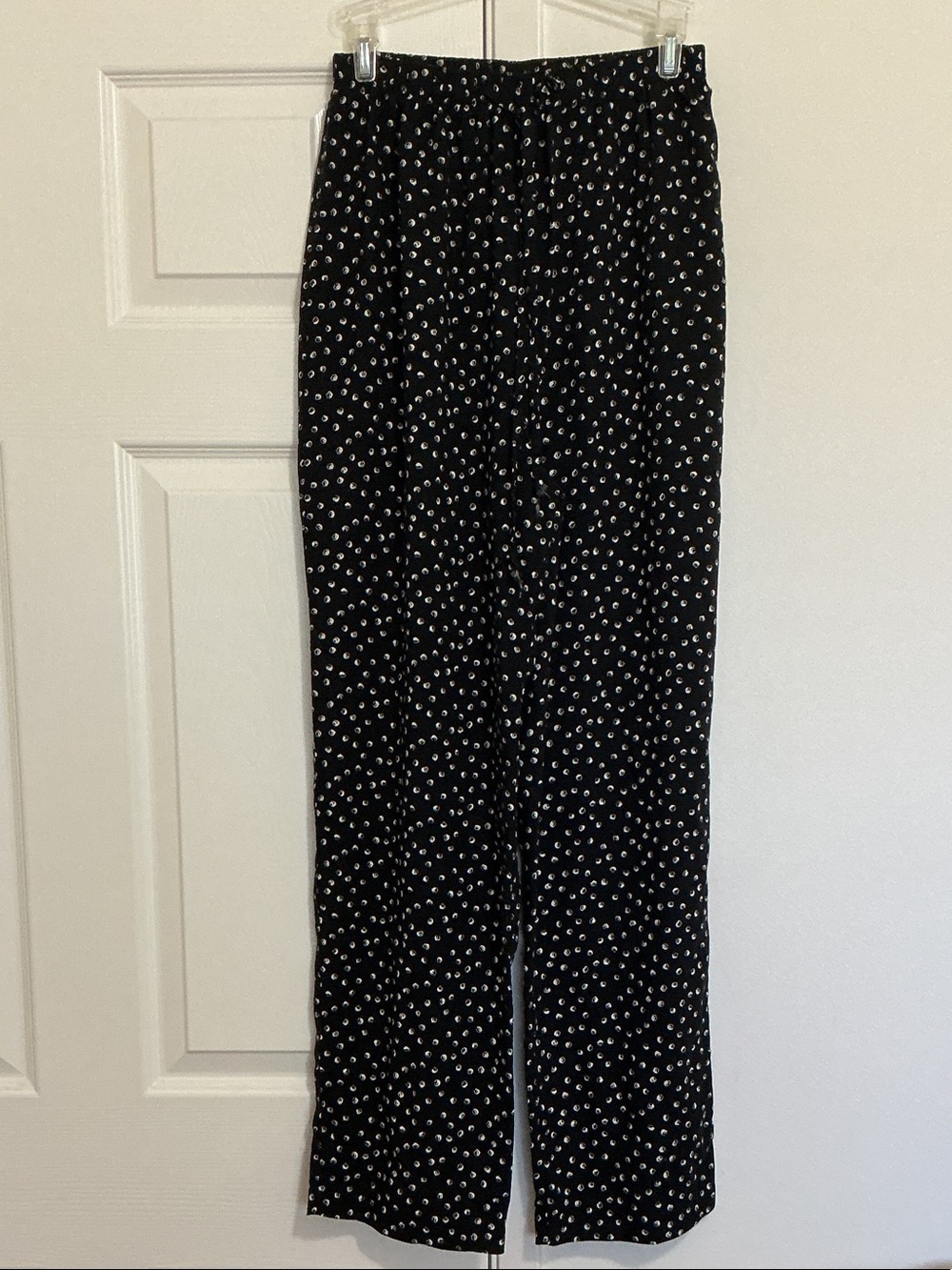 Bentley Black Wide-Leg Pants with Subtle White/Tan Polka Dot Design